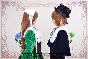 Rating: Safe Score: 0 Tags: 2girls blue_flower blue_rose brown_hair closed_eyes dress flower green_dress hat long_hair long_sleeves multiple_cosplay multiple_girls profile rose short_hair siblings sisters souseiseki suiseiseki tagme top_hat twins white_rose User: admin