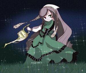 Rating: Safe Score: 0 Tags: 1girl braid brown_hair dress frills grass green_dress green_eyes heterochromia image long_hair long_sleeves night night_sky outdoors red_eyes sky solo standing star_(sky) starry_sky suiseiseki twin_braids very_long_hair User: admin