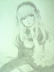 Rating: Safe Score: 0 Tags: 1girl bangs closed_mouth detached_collar dress frills hairband image long_hair long_sleeves looking_at_viewer monochrome ribbon solo suigintou traditional_media upper_body User: admin