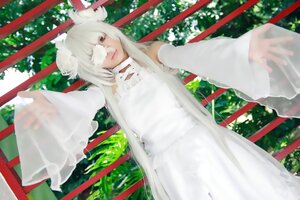 Rating: Safe Score: 0 Tags: 1girl animal_ears detached_sleeves dress grey_eyes hair_over_one_eye kirakishou lips long_hair looking_at_viewer outstretched_arms sleeves_past_wrists solo white_dress white_hair wide_sleeves User: admin