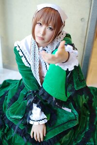 Rating: Safe Score: 0 Tags: 1girl 3d bangs blue_eyes blurry blurry_background brown_hair depth_of_field dress frills green_dress head_scarf lips long_sleeves looking_at_viewer photo solo suiseiseki User: admin