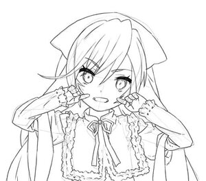 Rating: Safe Score: 0 Tags: 1girl bangs blush eyebrows_visible_through_hair frills greyscale grin hair_between_eyes hands_up image long_hair long_sleeves looking_at_viewer monochrome neck_ribbon sleeves_past_wrists smile solo suiseiseki upper_body User: admin