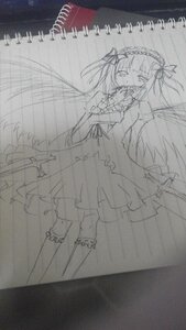 Rating: Safe Score: 0 Tags: 1girl dress greyscale hairband image kneehighs long_hair long_sleeves monochrome ribbon sketch solo suigintou traditional_media weapon wings User: admin