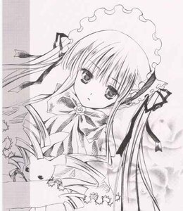 Rating: Safe Score: 0 Tags: 1girl blush bonnet bow bowtie dress drill_hair frills image long_hair long_sleeves looking_at_viewer monochrome shinku solo twintails upper_body very_long_hair User: admin