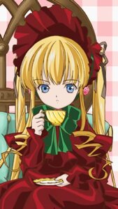 Rating: Safe Score: 0 Tags: 1girl blonde_hair blue_eyes bonnet bow bowtie checkered checkered_background checkered_floor cup dress flower food green_bow image long_hair long_sleeves looking_at_viewer red_dress shinku sidelocks sitting solo teacup twintails User: admin