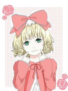 Rating: Safe Score: 0 Tags: 1girl blonde_hair bow flower green_eyes hair_bow halftone halftone_background hina_ichigo hinaichigo image long_sleeves looking_at_viewer pink_bow polka_dot polka_dot_background ribbon rose short_hair solo tears upper_body User: admin