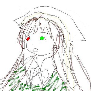 Rating: Safe Score: 0 Tags: 1girl bangs green_eyes image long_hair open_mouth red_eyes simple_background solo suiseiseki veil white_background User: admin