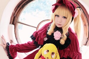 Rating: Safe Score: 0 Tags: 1girl blonde_hair blue_eyes bonnet dress drill_hair flower lolita_fashion long_hair looking_at_viewer shinku solo stuffed_animal twin_drills twintails User: admin