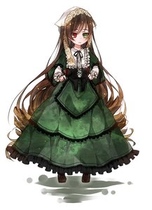 Rating: Safe Score: 0 Tags: 1girl black_ribbon bonnet brown_hair capelet commentary_request dress drill_hair frills full_body gothic_lolita green_dress green_eyes head_scarf heterochromia highres image lolita_fashion long_hair long_sleeves looking_at_viewer open_mouth red_eyes ribbon rozen_maiden solo standing suiseiseki toutenkou very_long_hair white_background User: admin