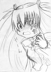 Rating: Safe Score: 0 Tags: 1girl barasuishou blush greyscale hair_ribbon image long_hair monochrome open_mouth ribbon sketch solo tears traditional_media twintails upper_body white_background User: admin