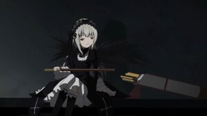 Rating: Safe Score: 0 Tags: 1girl black_background black_dress black_legwear closed_mouth cross dress frills gothic_lolita hairband holding holding_weapon image lolita_fashion long_hair long_sleeves looking_at_viewer one_eye_closed red_eyes ribbon silver_hair sitting solo suigintou weapon User: admin