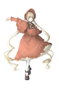 Rating: Safe Score: 0 Tags: 1girl blonde_hair blue_eyes bonnet bow capelet dress flower frills full_body image long_hair long_sleeves looking_at_viewer pantyhose shinku shoes solo standing striped twintails very_long_hair white_background User: admin