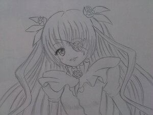 Rating: Safe Score: 0 Tags: 1girl barasuishou dress flower greyscale hair_flower hair_ornament image long_hair looking_at_viewer monochrome ribbon rose solo traditional_media twintails upper_body User: admin