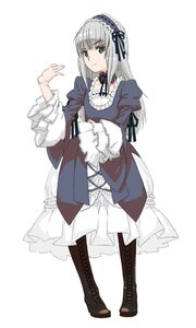 Rating: Safe Score: 0 Tags: 1girl boots cross-laced_footwear dress frills full_body green_eyes hairband image knee_boots lolita_fashion long_hair long_sleeves looking_at_viewer silver_hair solo standing suigintou white_background User: admin