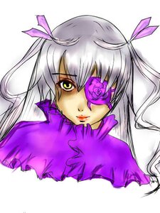 Rating: Safe Score: 0 Tags: 1girl barasuishou closed_mouth eyepatch flower hair_ribbon image long_hair looking_at_viewer ribbon rose simple_background solo two_side_up white_background yellow_eyes User: admin