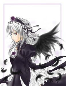 Rating: Safe Score: 0 Tags: 1girl black_dress black_ribbon black_wings dress feathers flower frills hairband image juliet_sleeves lolita_hairband long_hair long_sleeves puffy_sleeves red_eyes ribbon rose silver_hair solo standing suigintou wings User: admin