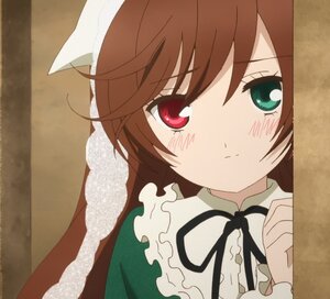 Rating: Safe Score: 0 Tags: 1girl bangs black_ribbon blush brown_hair closed_mouth dress frills hat image long_sleeves neck_ribbon red_eyes ribbon solo suiseiseki User: admin