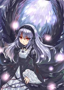 Rating: Safe Score: 0 Tags: 1girl bangs black_dress black_ribbon black_wings dress feathered_wings feathers flower frills hairband image juliet_sleeves long_hair long_sleeves looking_at_viewer red_eyes rose silver_hair solo suigintou very_long_hair wings User: admin