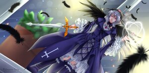 Rating: Safe Score: 0 Tags: 1girl auto_tagged bird black_feathers black_wings cross crow dove dress feathered_wings feathers frills hairband image long_hair long_sleeves pink_eyes silver_hair solo suigintou sword thighhighs weapon white_feathers wings User: admin