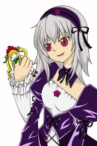 Rating: Safe Score: 0 Tags: 2girls blonde_hair bow detached_collar dress flower frills hairband image lolita_hairband long_hair long_sleeves looking_at_viewer multiple_girls pair shinku silver_hair simple_background smile suigintou User: admin