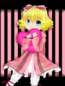 Rating: Safe Score: 0 Tags: 1girl aqua_eyes blonde_hair blue_eyes bow covering_mouth drill_hair frills hair_bow hina_ichigo hinaichigo image looking_at_viewer pillow pillow_hug pink_bow ribbon short_hair solo striped striped_background User: admin