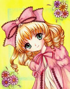 Rating: Safe Score: 0 Tags: 1girl blonde_hair bow daisy dress drill_hair flower green_eyes hina_ichigo hinaichigo image long_sleeves looking_at_viewer pink_bow pink_dress pink_flower puffy_sleeves ribbon simple_background smile solo traditional_media twin_drills upper_body yellow_background yellow_flower User: admin