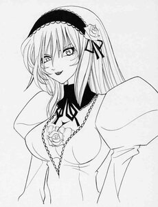Rating: Safe Score: 0 Tags: 1girl breasts cleavage flower greyscale hairband image large_breasts long_hair long_sleeves looking_at_viewer monochrome rose solo suigintou upper_body wings User: admin