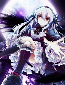 Rating: Safe Score: 0 Tags: 1girl auto_tagged black_legwear boots dress frills gothic_lolita hairband image lolita_fashion long_hair long_sleeves looking_at_viewer red_eyes ribbon silver_hair smile solo suigintou wings User: admin