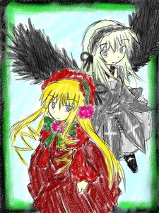 Rating: Safe Score: 0 Tags: 2girls black_wings blonde_hair bonnet bow dress image long_hair long_sleeves looking_at_viewer multiple_girls pair red_dress rose shinku smile suigintou wings User: admin