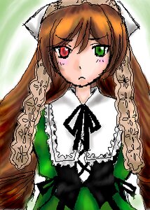 Rating: Safe Score: 0 Tags: 1girl blush brown_hair dress frills green_dress green_eyes heterochromia image long_hair long_sleeves looking_at_viewer red_eyes ribbon simple_background solo suiseiseki upper_body very_long_hair User: admin