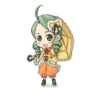 Rating: Safe Score: 0 Tags: 1girl :d ahoge bloomers blush chibi dress drill_hair frills full_body green_eyes green_hair holding image kanaria long_sleeves open_mouth ribbon simple_background smile solo standing twin_drills umbrella white_background User: admin