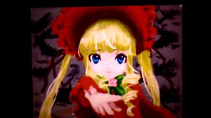 Rating: Safe Score: 0 Tags: 1girl blonde_hair blue_eyes bonnet bow bowtie dress flower green_bow hat image letterboxed long_hair long_sleeves looking_at_viewer red_dress shinku solo twintails User: admin