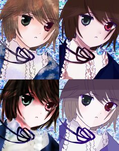 Rating: Safe Score: 0 Tags: black_ribbon brown_hair frills green_eyes hariruri hat heterochromia image long_hair looking_at_viewer multiple_girls multiple_views red_eyes ribbon short_hair siblings sisters solo souseiseki suiseiseki twins User: admin