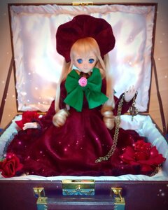 Rating: Safe Score: 0 Tags: 1girl blonde_hair blue_eyes bonnet bow bowtie curtains doll dress flower green_bow green_neckwear long_hair long_sleeves looking_at_viewer pink_flower pink_rose red_dress red_flower red_rose rose shinku sitting solo twintails User: admin