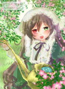 Rating: Safe Score: 0 Tags: 1girl blurry blurry_background blurry_foreground blush brown_hair depth_of_field dress flower green_dress green_eyes heterochromia image long_hair long_sleeves looking_at_viewer open_mouth red_eyes ribbon smile solo suiseiseki tongue very_long_hair watering_can User: admin