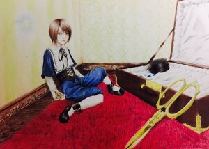 Rating: Safe Score: 0 Tags: 1girl brown_hair image ribbon shoes short_hair sitting solo souseiseki User: admin