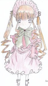 Rating: Safe Score: 0 Tags: 1girl blonde_hair blue_eyes bow bowtie capelet dress drill_hair full_body image long_hair long_sleeves looking_at_viewer ribbon shinku simple_background solo standing striped twin_drills twintails white_background User: admin