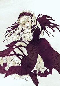 Rating: Safe Score: 0 Tags: 1girl black_ribbon dress flower frilled_sleeves frills hairband image long_hair long_sleeves looking_at_viewer red_eyes ribbon rose solo suigintou wings User: admin