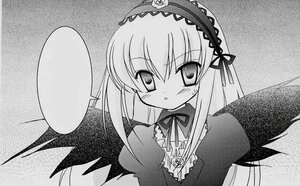 Rating: Safe Score: 0 Tags: 1girl black_wings blush detached_collar dress frills greyscale hairband image lolita_hairband long_hair looking_at_viewer monochrome ribbon solo suigintou upper_body wings User: admin