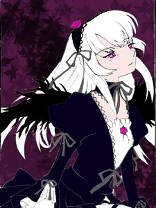 Rating: Safe Score: 0 Tags: 1girl black_dress black_ribbon black_wings detached_collar dress expressionless flower frills gothic_lolita hairband image lolita_fashion lolita_hairband long_hair long_sleeves pink_eyes ribbon rose silver_hair solo suigintou white_hair wings User: admin