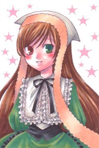 Rating: Safe Score: 0 Tags: 1girl black_ribbon blush brown_hair dress frills green_dress green_eyes head_scarf heterochromia image long_hair long_sleeves looking_at_viewer red_eyes smile solo star_(symbol) star_print starfish starry_background striped striped_background suiseiseki very_long_hair white_background User: admin