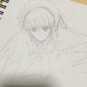 Rating: Safe Score: 0 Tags: 1girl auto_tagged bonnet bowtie dress image long_sleeves looking_at_viewer monochrome photo shinku simple_background sketch solo traditional_media upper_body white_background User: admin
