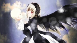 Rating: Safe Score: 0 Tags: 1girl bangs black_dress black_ribbon cloud cloudy_sky dress frilled_sleeves frills hairband image long_sleeves looking_at_viewer red_eyes ribbon silver_hair solo suigintou wings User: admin