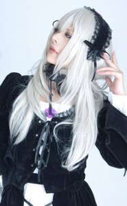 Rating: Safe Score: 0 Tags: 1girl closed_mouth dress gothic_lolita hairband lips lolita_fashion long_hair long_sleeves profile red_eyes solo suigintou white_hair User: admin