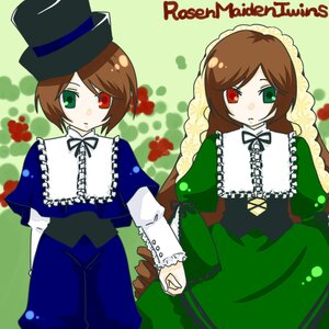 Rating: Safe Score: 0 Tags: 2girls blue_dress brown_hair dress frills green_dress green_eyes hat heterochromia holding_hands image long_hair long_sleeves looking_at_viewer multiple_girls pair red_eyes short_hair siblings sisters souseiseki suiseiseki top_hat twins User: admin