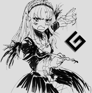 Rating: Safe Score: 0 Tags: 1girl dress greyscale hairband holding image lolita_hairband long_hair long_sleeves monochrome open_mouth solo suigintou User: admin