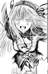 Rating: Safe Score: 0 Tags: 1girl dress greyscale hairband image lolita_hairband long_hair looking_at_viewer monochrome open_mouth ribbon smile solo suigintou User: admin