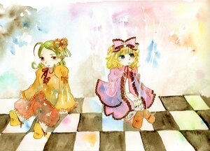 Rating: Safe Score: 0 Tags: 2girls argyle argyle_background argyle_legwear blonde_hair board_game checkered checkered_background checkered_floor chess_piece colorful floor food fruit hair_ornament hinaichigo image kanaria multiple_girls on_floor pair perspective ribbon short_hair siblings sitting tile_floor tiles yellow_eyes User: admin