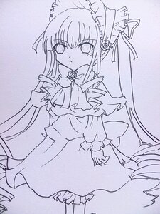 Rating: Safe Score: 0 Tags: 1girl blush dress drill_hair flower hair_ornament image long_hair long_sleeves looking_at_viewer monochrome shinku solo traditional_media twintails User: admin