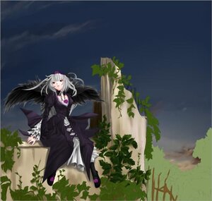 Rating: Safe Score: 0 Tags: 1girl black_wings cloud cross dress flower grass image long_hair long_sleeves outdoors silver_hair sky solo suigintou wings User: admin
